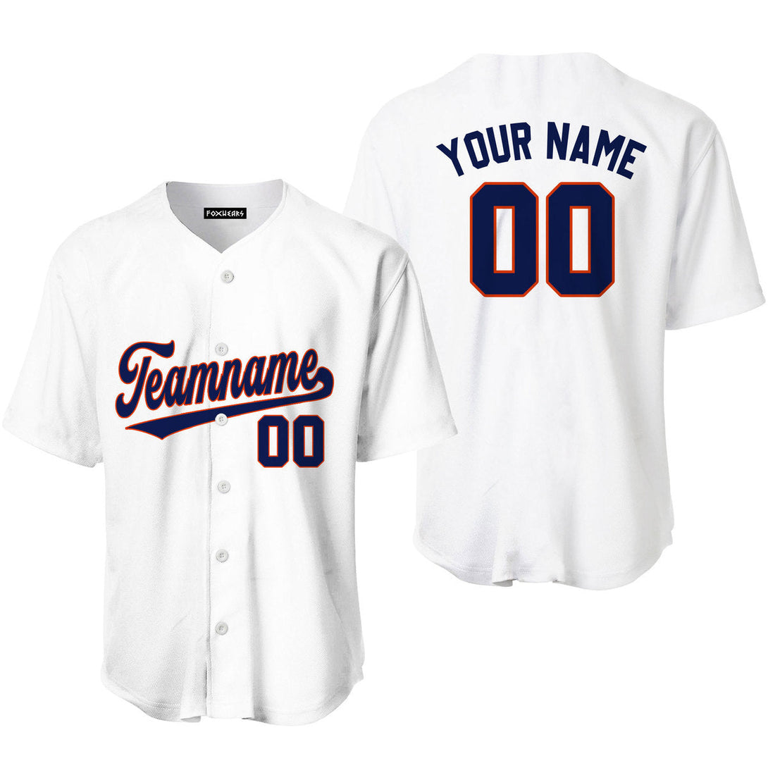 Custom White Navy Orange Custom Baseball Jerseys For Men & Women