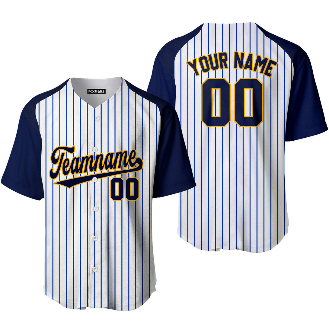 Custom White Navy Pinstripe Style Raglan Navy Gold Baseball Jerseys For Men & Women