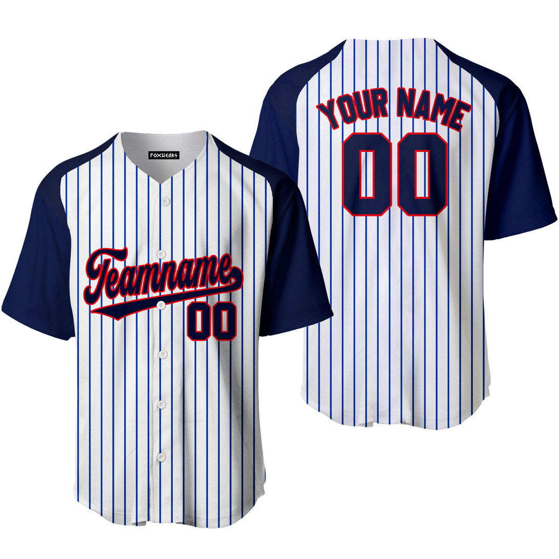 Custom White Navy Pinstripe Style Raglan Navy Red Baseball Jerseys For Men & Women