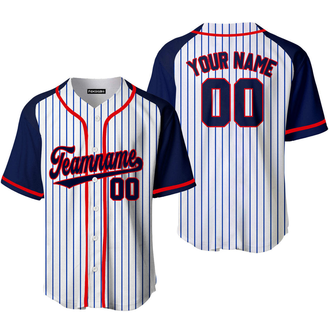 Custom White Navy Pinstripe Style Raglan Navy Red Baseball Jerseys For Men & Women