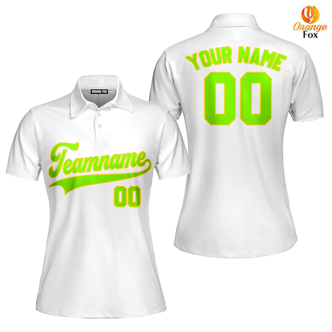 Custom White Neon Green Custom Polo Shirt For Women