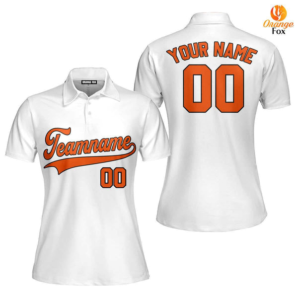 Custom White Orange - Black Custom Polo Shirt For Women