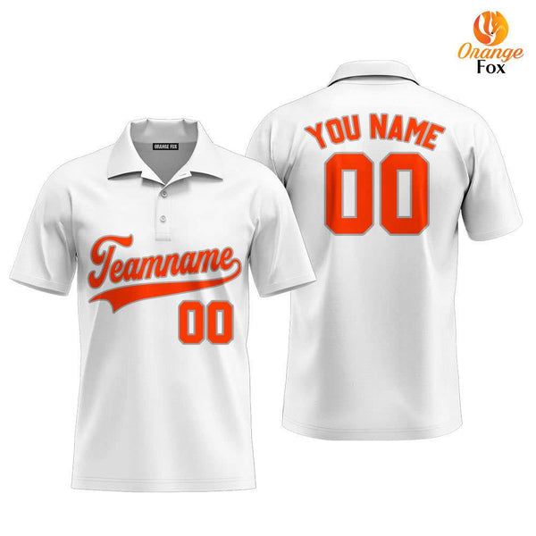 Custom White Orange - Gray Custom Polo Shirt For Men