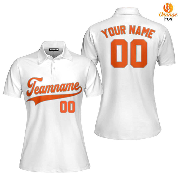 Custom White Orange - Gray Custom Polo Shirt For Women