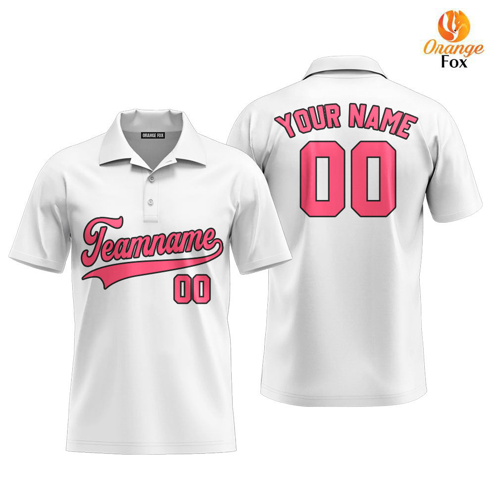 Custom White Pink- Black Custom Polo Shirt For Men