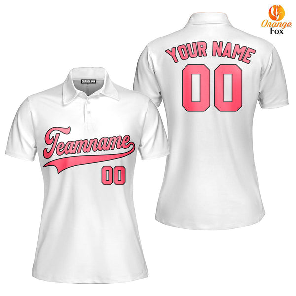 Custom White Pink- Black Custom Polo Shirt For Women