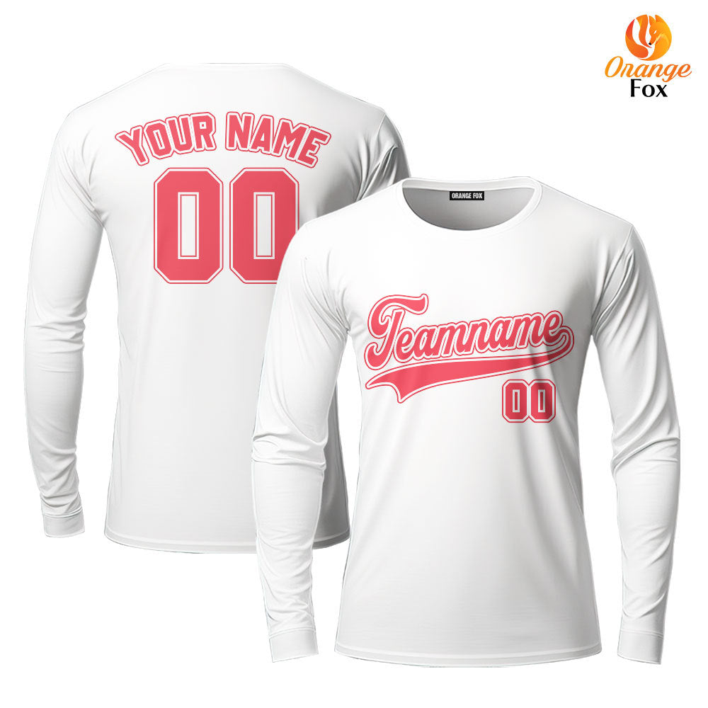 Custom White Pink Custom Long Sleeve T-Shirt For Men & Women