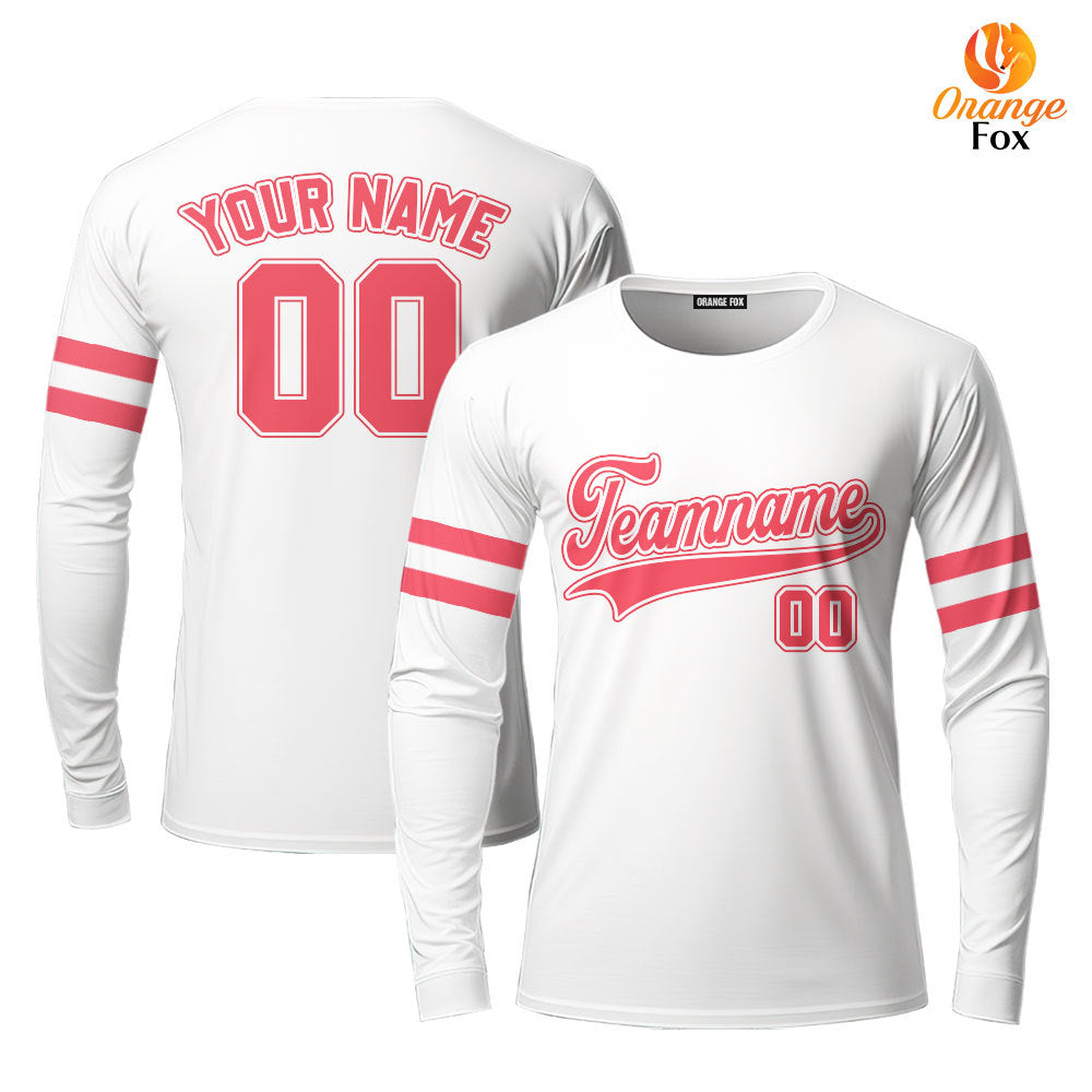 Custom White Pink Custom Long Sleeve T-Shirt For Men & Women