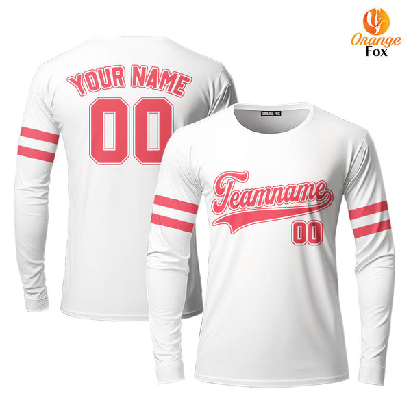 Custom White Pink Custom Long Sleeve T-Shirt For Men & Women