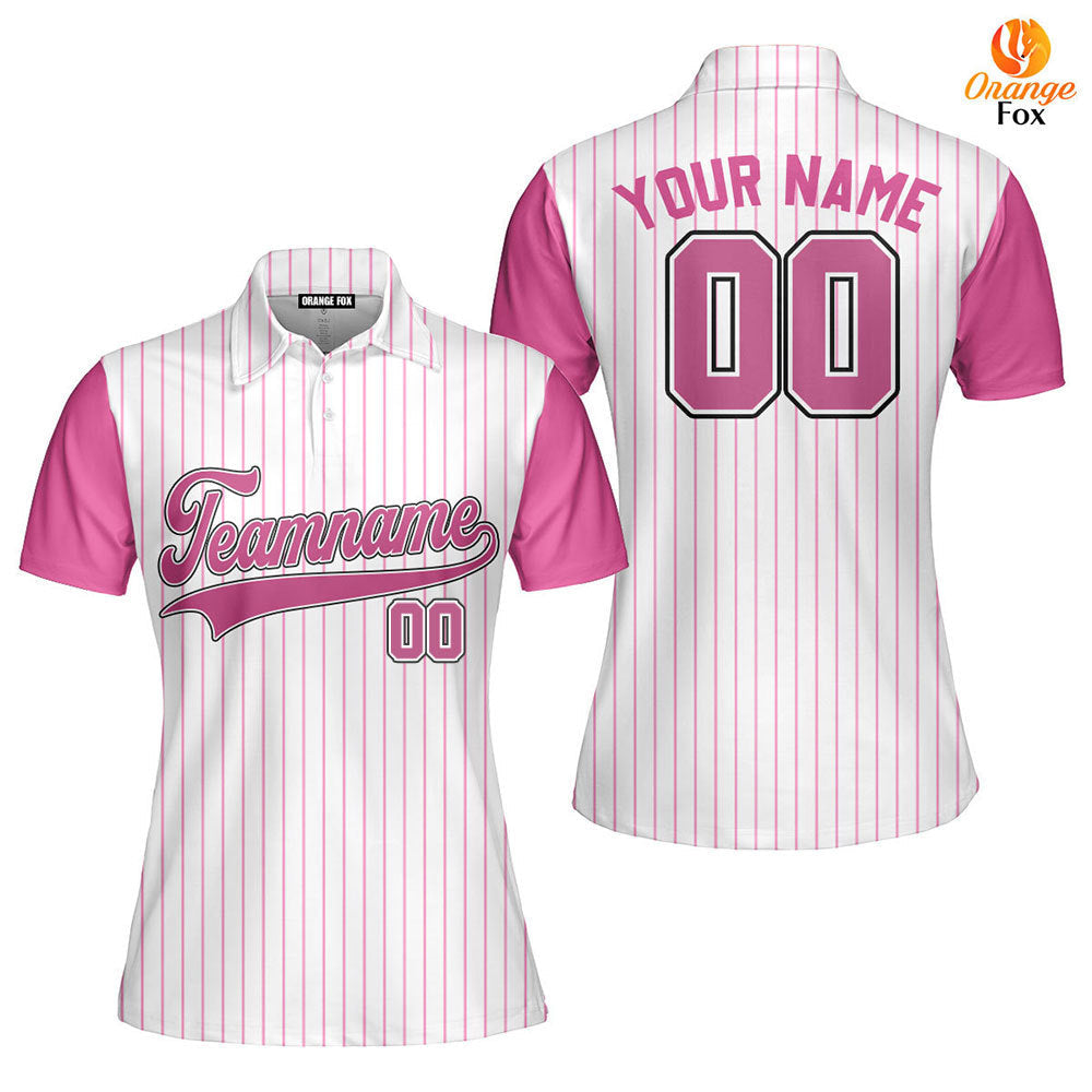 Custom White Pink Raglan Pink Black Custom Polo Shirt For Women