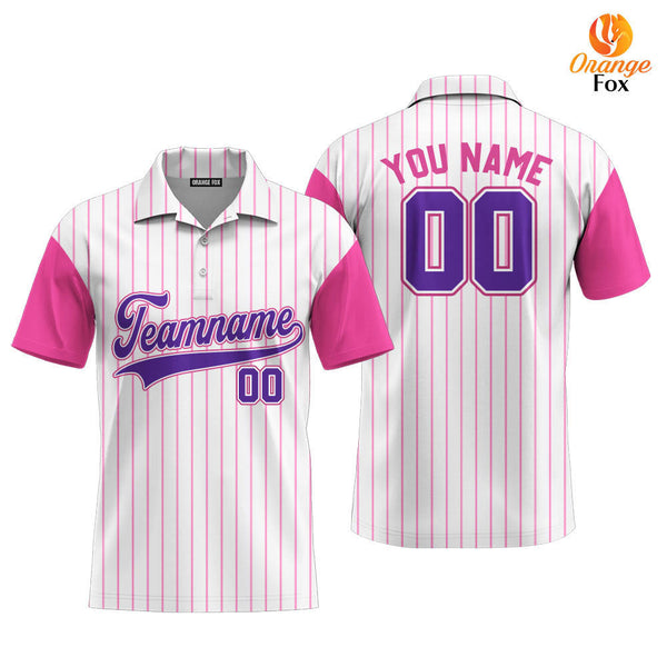 Custom White Pink Raglan Pink Purple Custom Polo Shirt For Men