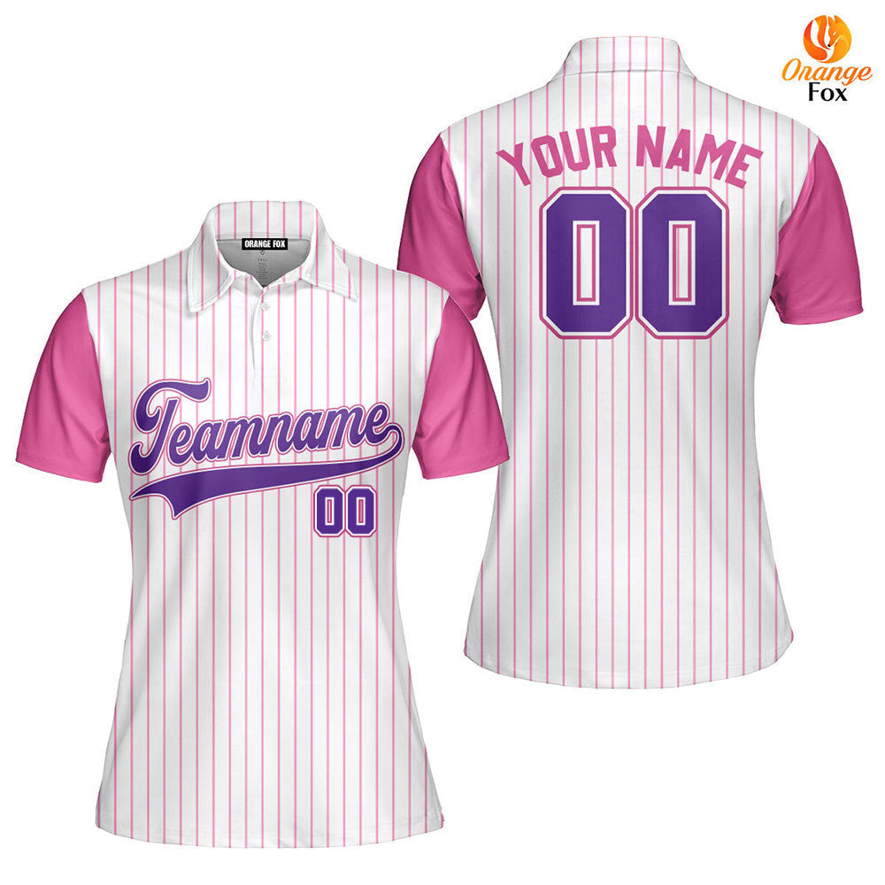 Custom White Pink Raglan Pink Purple Custom Polo Shirt For Women