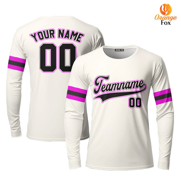 Custom White Purple Black Custom Long Sleeve T-Shirt For Men & Women