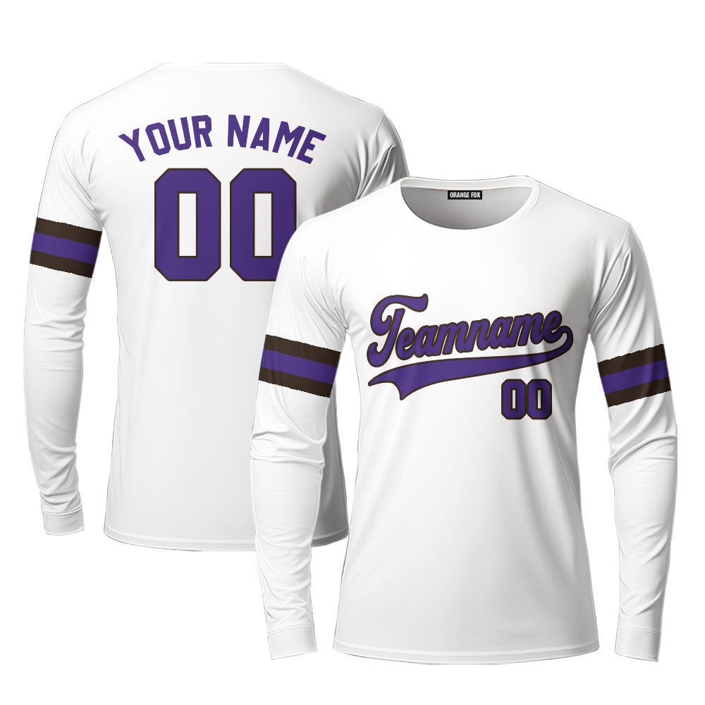 Custom White Purple-Brown Custom Long Sleeve T-Shirt For Men & Women