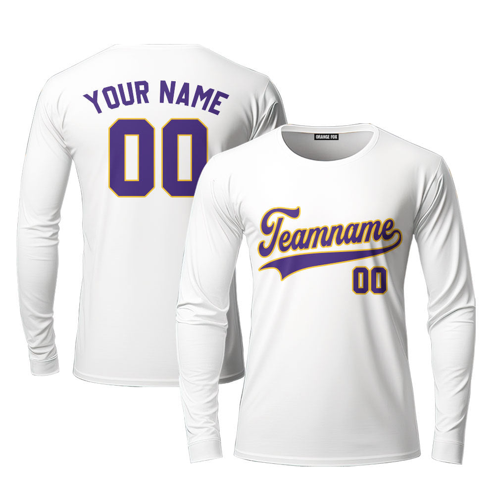 Custom White Purple-Gold Custom Long Sleeve T-Shirt For Men & Women