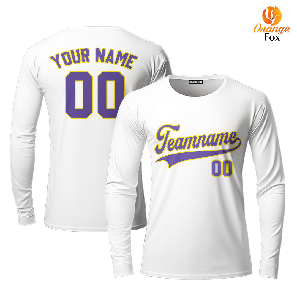 Custom White Purple-Gold Custom Long Sleeve T-Shirt For Men & Women