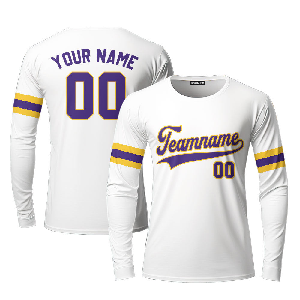 Custom White Purple-Gold Custom Long Sleeve T-Shirt For Men & Women