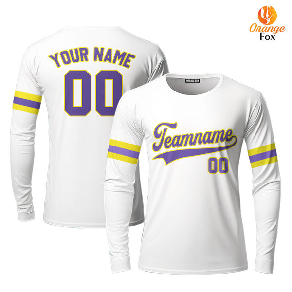 Custom White Purple-Gold Custom Long Sleeve T-Shirt For Men & Women