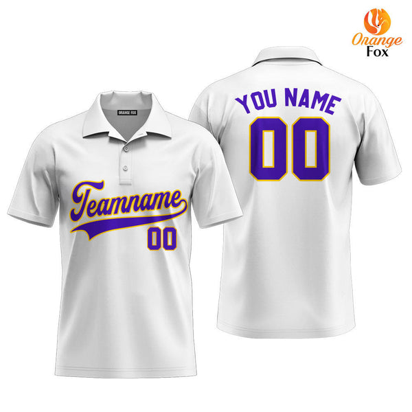 Custom White Purple-Gold Custom Polo Shirt For Men