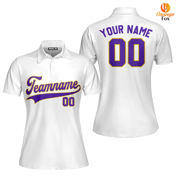 Custom White Purple-Gold Custom Polo Shirt For Women