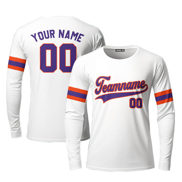 Custom White Purple- Orange Custom Long Sleeve T-Shirt For Men & Women