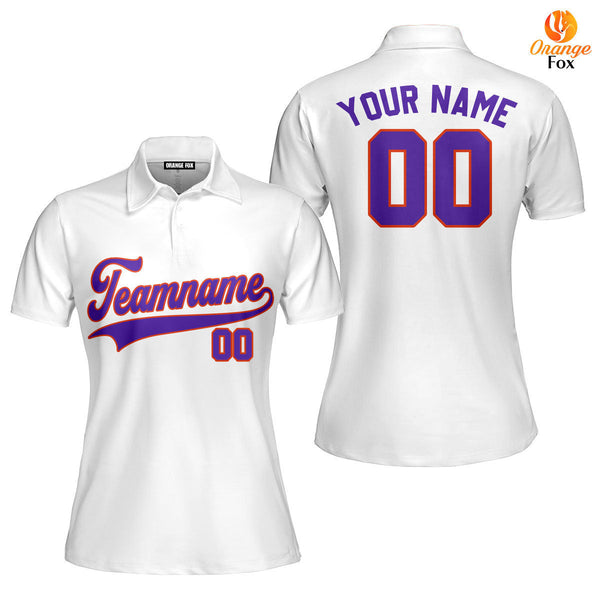 Custom White Purple- Orange Custom Polo Shirt For Women