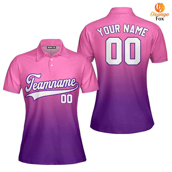 Custom White Purple Pink Fade Fashion Custom Polo Shirt For Women