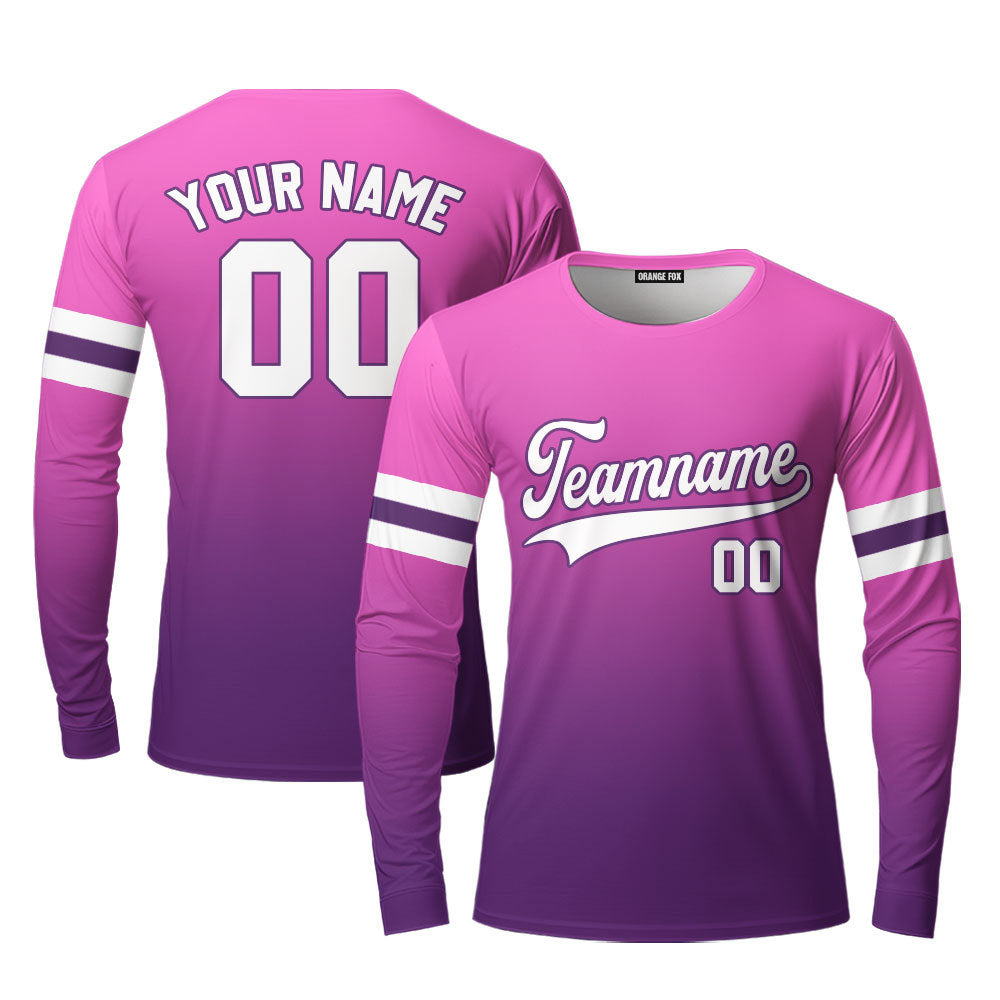 Custom White Royal Pink Fade Fashion Custom Long Sleeve T-Shirt For Men & Women