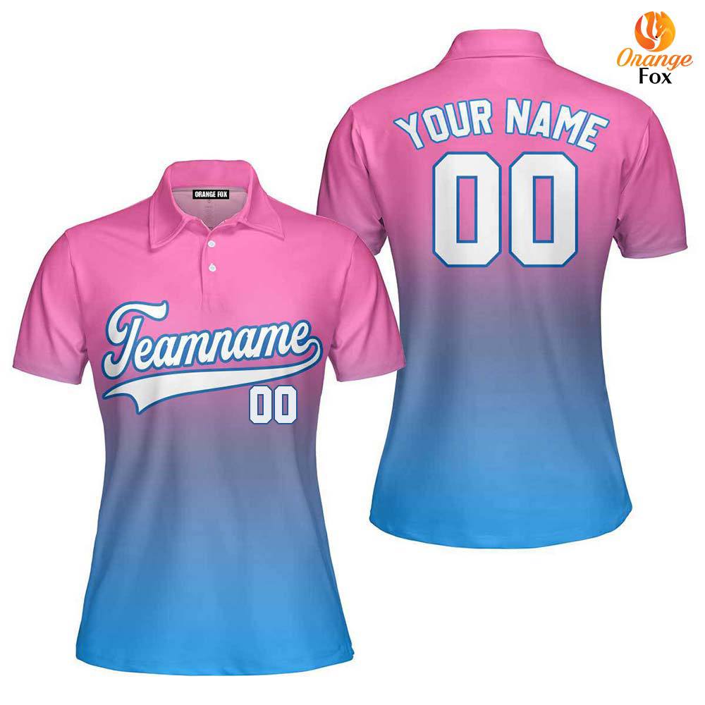 Custom White Royal Pink Fade Fashion Custom Polo Shirt For Women