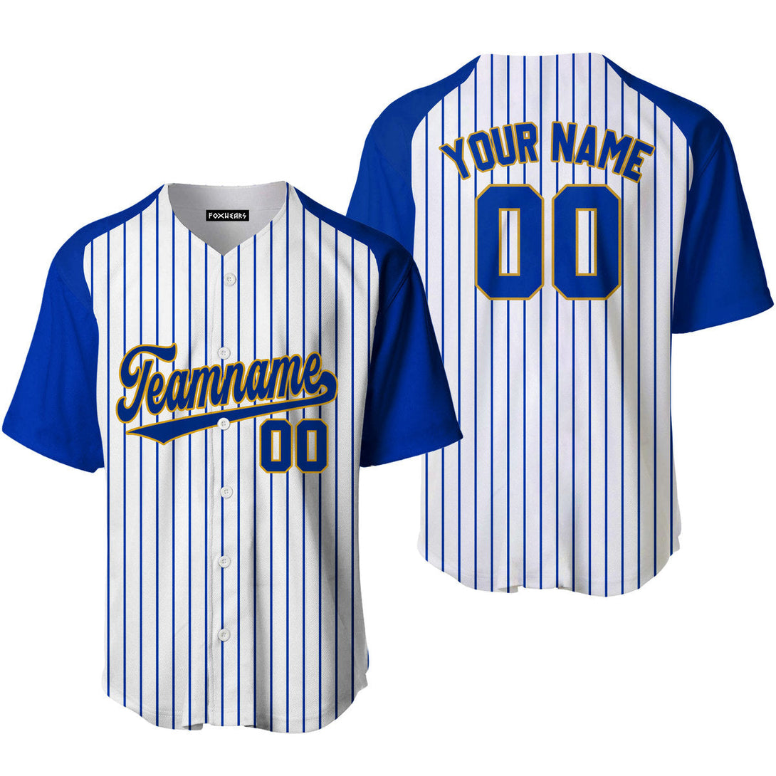 Custom White Royal Pinstripe Style Raglan Royal Gold Baseball Jerseys For Men & Women