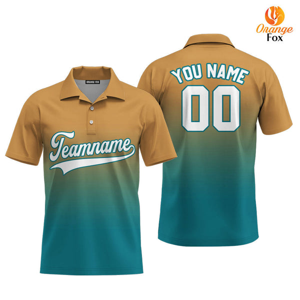 Custom White Teal Brown Fade Fashion Custom Polo Shirt For Men