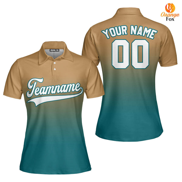 Custom White Teal Brown Fade Fashion Custom Polo Shirt For Women