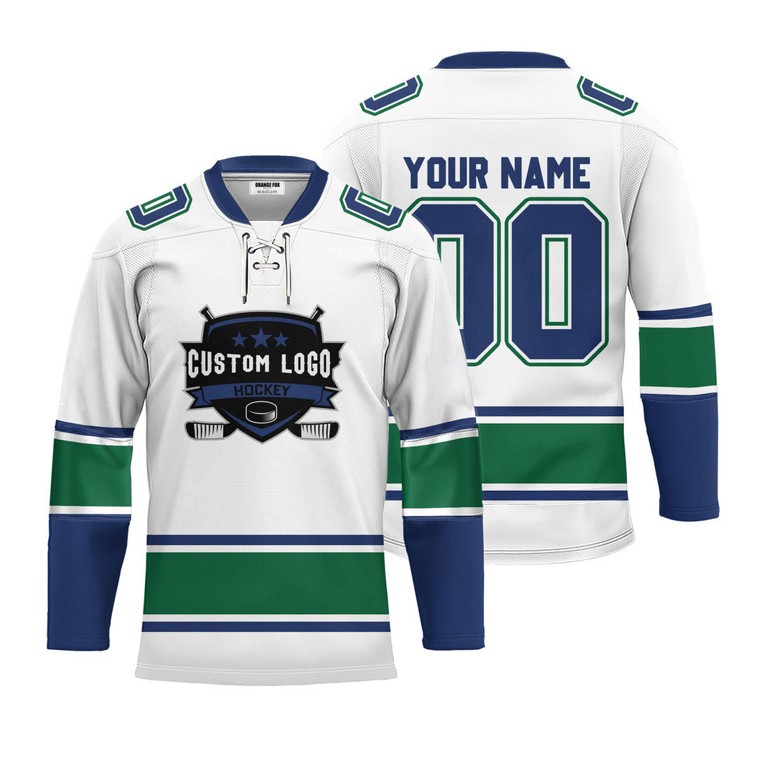 Custom White Vancouver Lace Neck Hockey Jersey For Men & Women