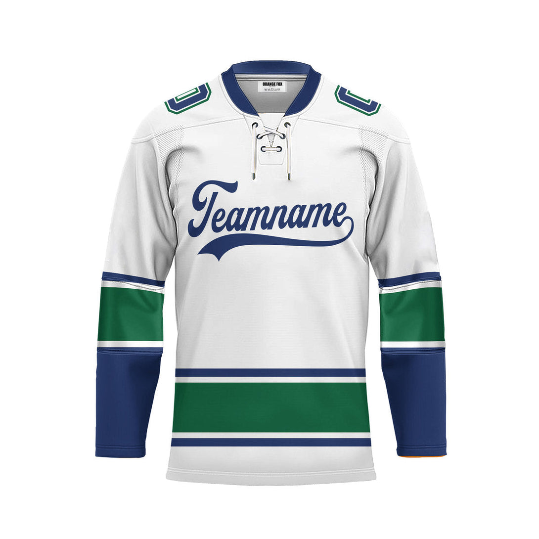 Custom White Vancouver Lace Neck Hockey Jersey For Men & Women