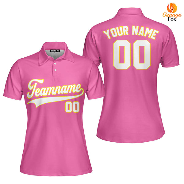 Custom White Yellow And Pink Custom Polo Shirt For Women