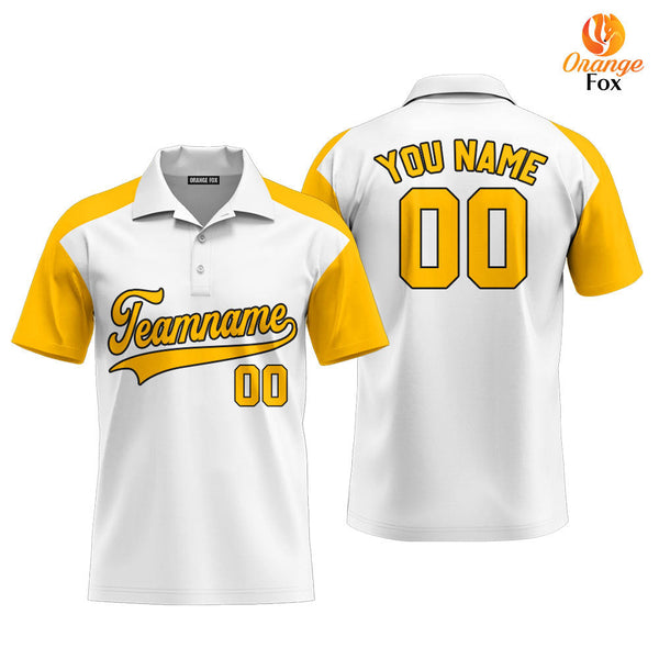 Custom White Yellow Raglan Black Custom Polo Shirt For Men