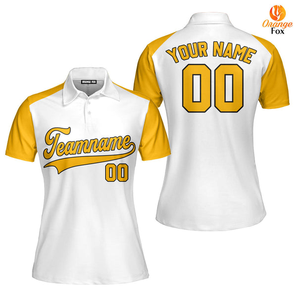 Custom White Yellow Raglan Black Custom Polo Shirt For Women