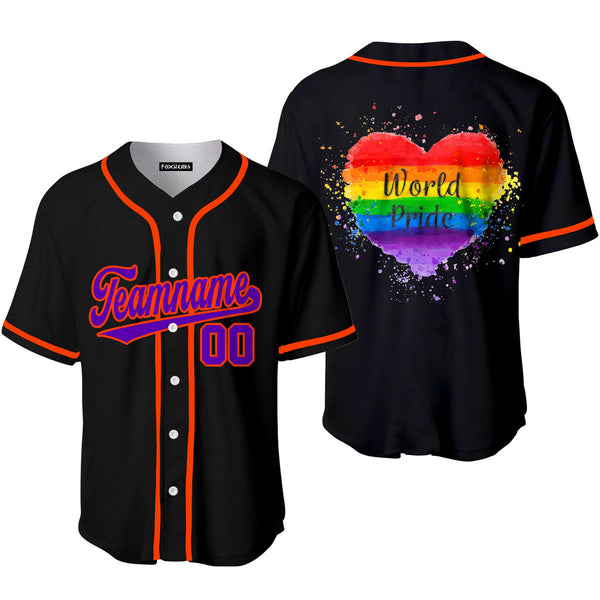 Custom World LGBT Pride Rainbow Heart Purple Orange Baseball Jerseys For Men & Women