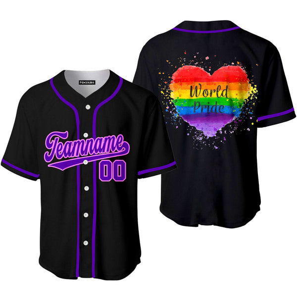 Custom World LGBT Pride Rainbow Heart Purple Pink Baseball Jerseys For Men & Women