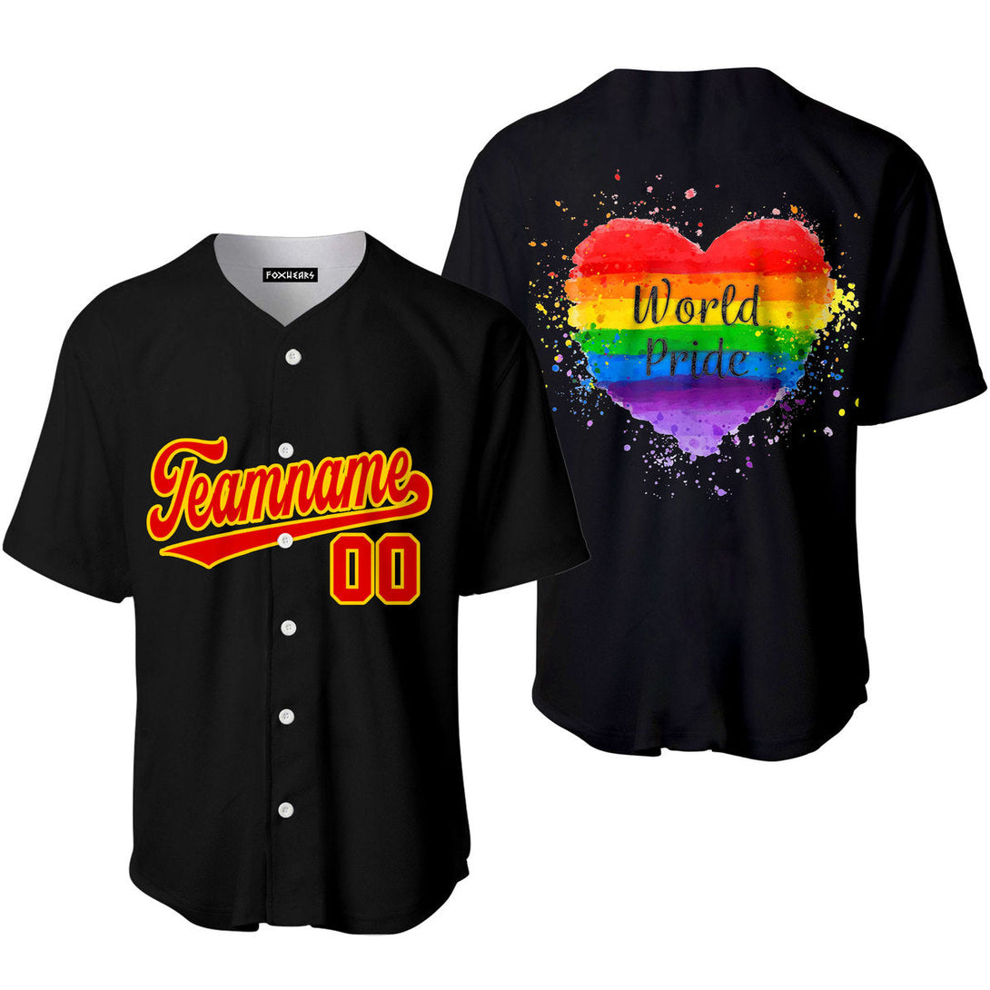 Custom World LGBT Pride Rainbow Heart Red Gold Yellow Baseball Jerseys For Men & Women