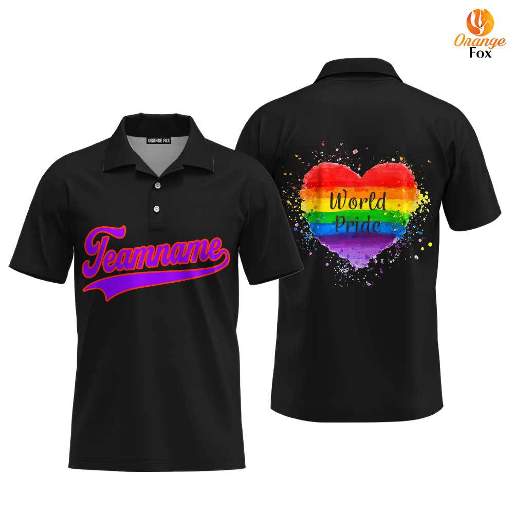 Custom World Pride Rainbow Heart Purple Orange Custom Polo Shirt For Men