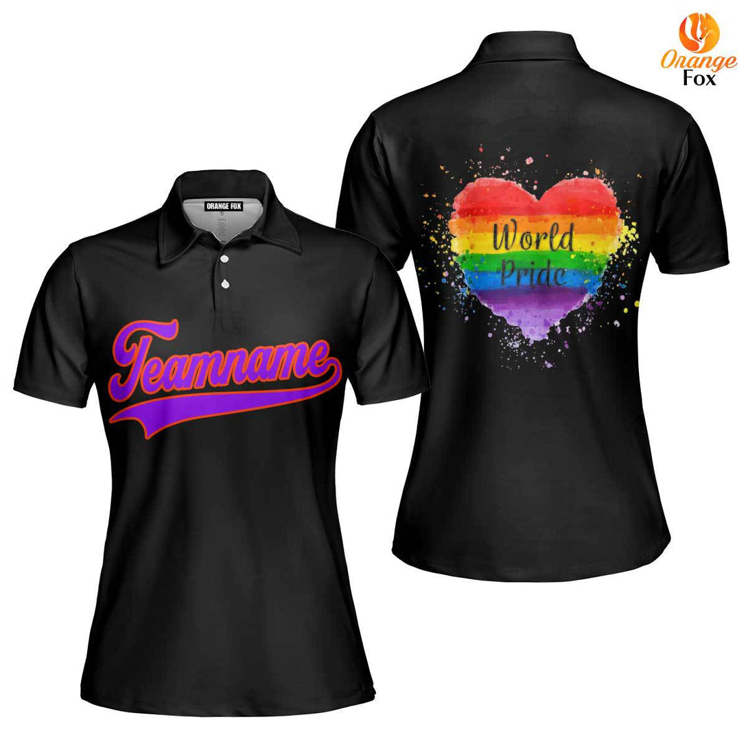 Custom World Pride Rainbow Heart Purple Orange Custom Polo Shirt For Women