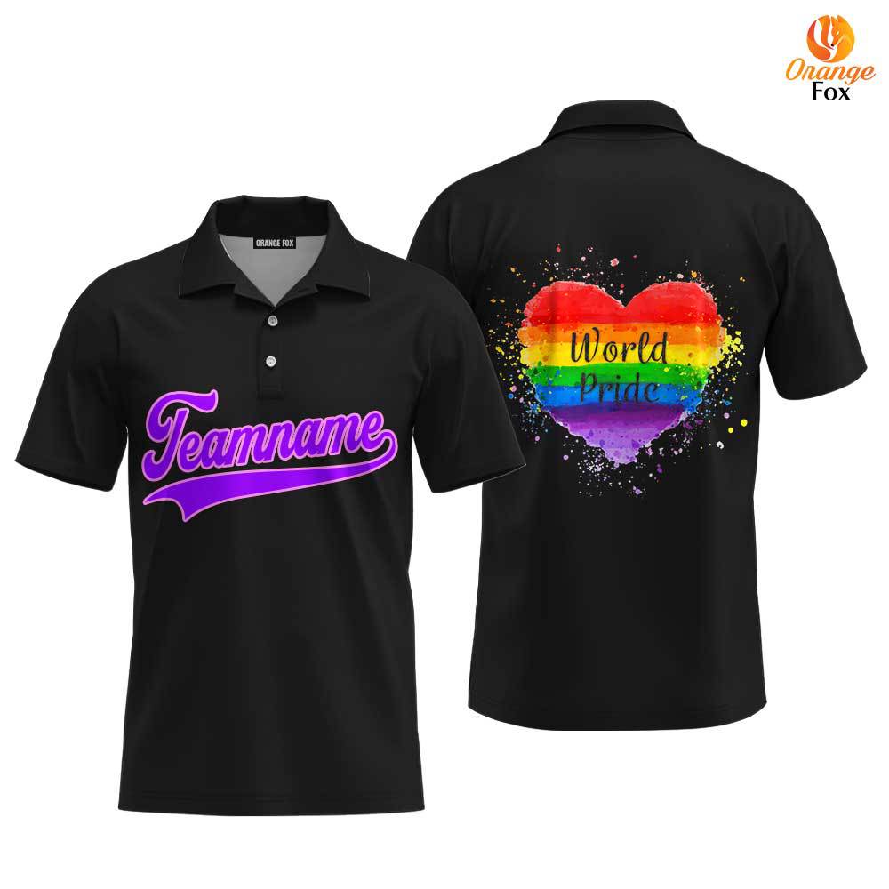 Custom World Pride Rainbow Heart Purple Pink Custom Polo Shirt For Men