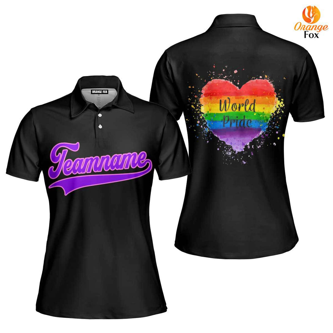 Custom World Pride Rainbow Heart Purple Pink Custom Polo Shirt For Women