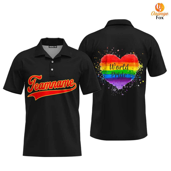 Custom World Pride Rainbow Heart Red Gold Yellow Custom Polo Shirt For Men