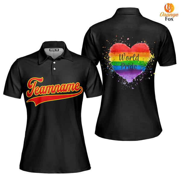 Custom World Pride Rainbow Heart Red Gold Yellow Custom Polo Shirt For Women