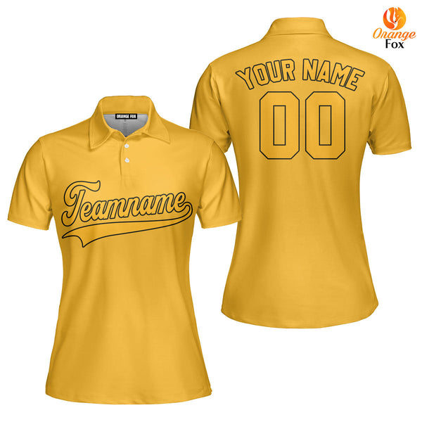 Custom Yellow Black And Gold Custom Polo Shirt For Women