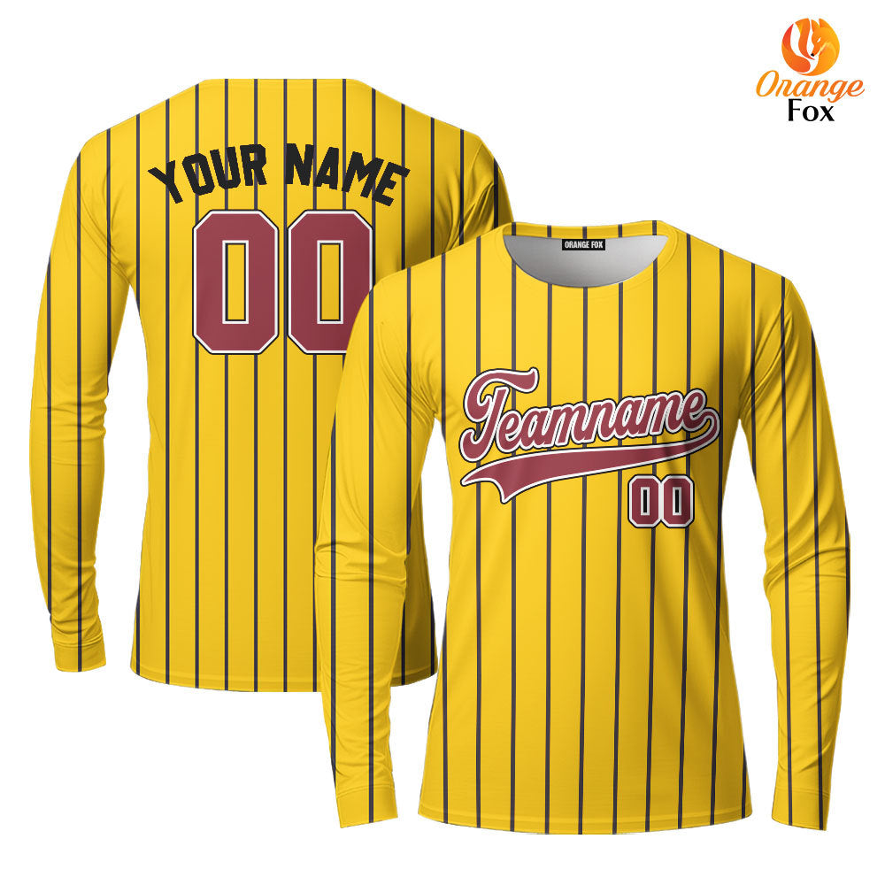 Custom Yellow Brown Pinstripe Crimson Black Custom Long Sleeve T-Shirt For Men & Women