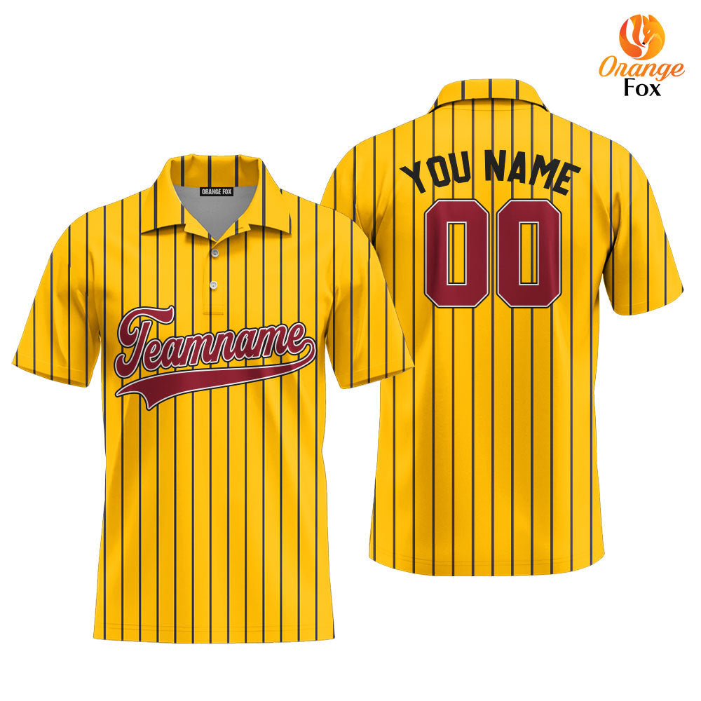 Custom Yellow Brown Pinstripe Crimson Black Custom Polo Shirt For Men