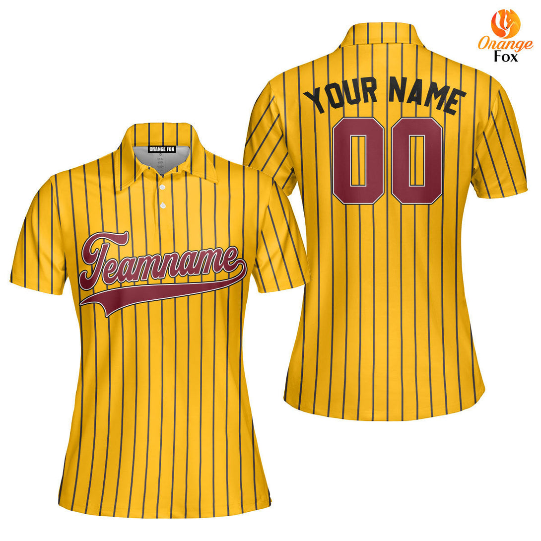 Custom Yellow Brown Pinstripe Crimson Black Custom Polo Shirt For Women